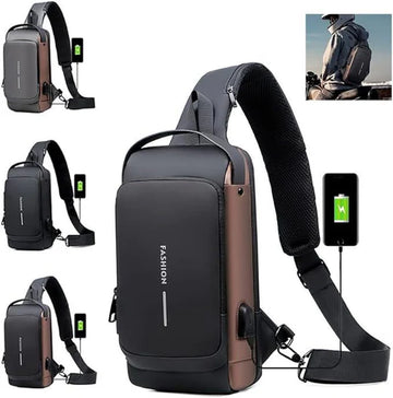 Unisex Crossbody Tech Sling Bag with USB Charging Port | Waterproof Anti-Theft Travel & Daily Use Bag