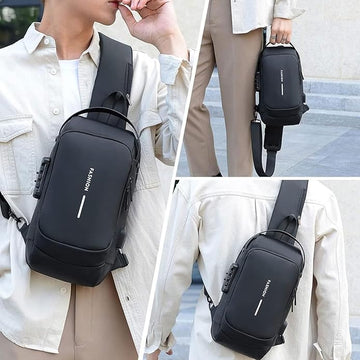 Unisex Crossbody Tech Sling Bag with USB Charging Port | Waterproof Anti-Theft Travel & Daily Use Bag