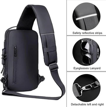 Unisex Crossbody Tech Sling Bag with USB Charging Port | Waterproof Anti-Theft Travel & Daily Use Bag