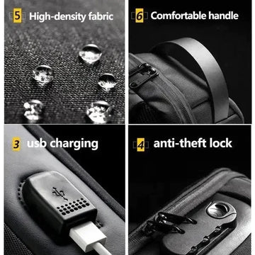 Unisex Crossbody Tech Sling Bag with USB Charging Port | Waterproof Anti-Theft Travel & Daily Use Bag